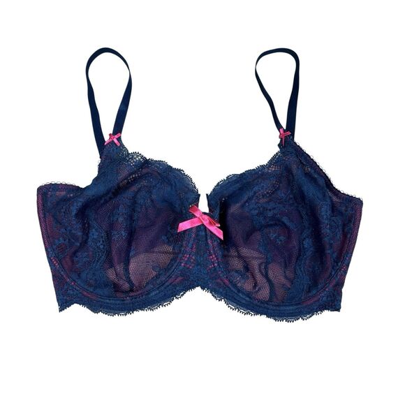 Elle Macpherson Intimates Blue Pink Lace Floral Balconette Bra Size 32F - Picture 1 of 9